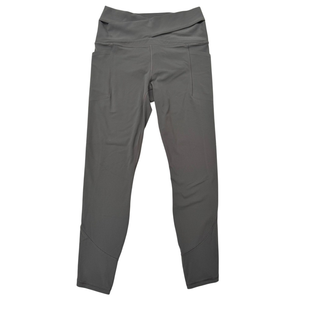 Athleta Salutation Stash Wrap Tight Leggings Medium Gray EUC Crossover Waist 7/8